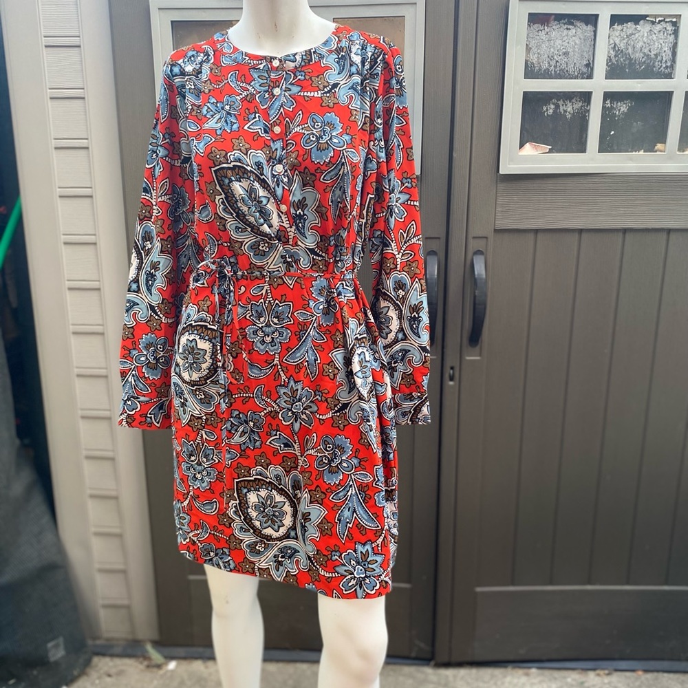 LOFT  queen paisley shirt dress hippie boho groovy freebird with tie belt